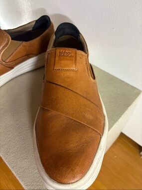 Mark Nason Tan Leather Slip-On Sneakers with White Sole